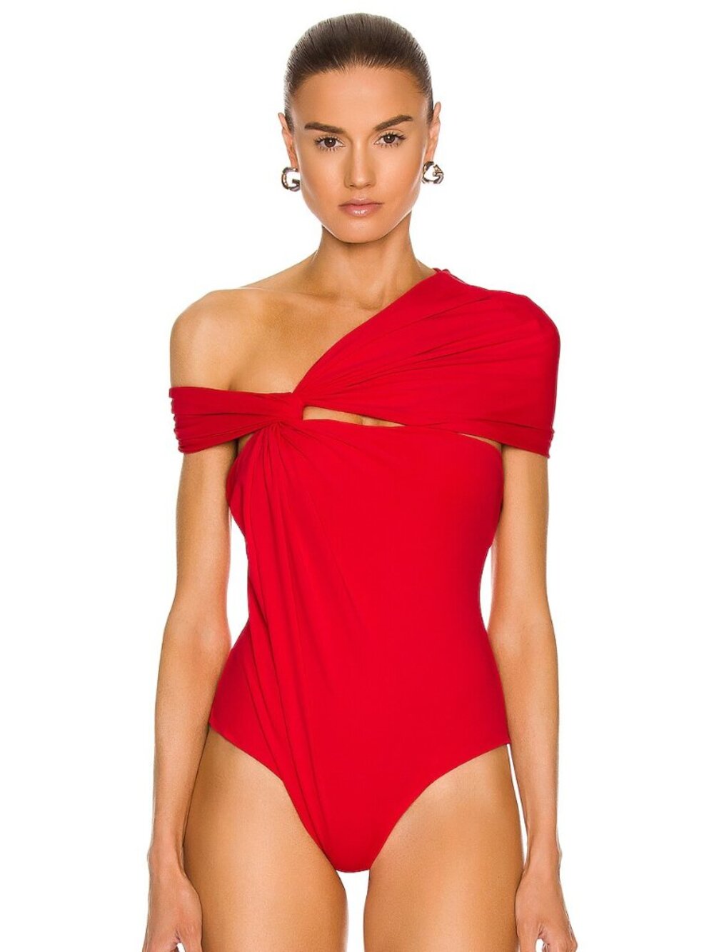 MAXIMILIAN DAVIS Red Draped Bodysuit – Size UK 6 or XS (may also fit SM)